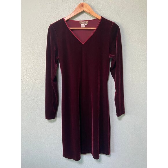 Vintage The Territory Ahead Women's Red Maroon Velvet Long Sleeve Midi Dress Med - Picture 1 of 8
